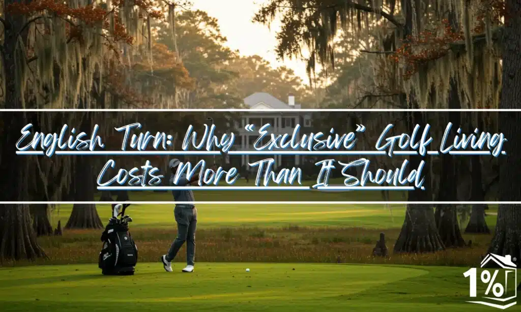Golfer walking on championship golf course fairway lined with ancient cypress trees and Spanish moss at English Turn New Orleans community
