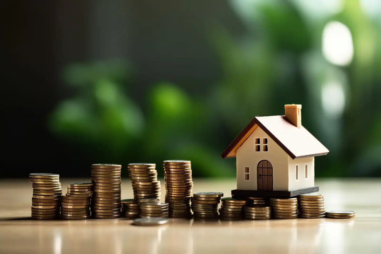 Model house with coin money saving money or loan for business investment real estate 1766998478930