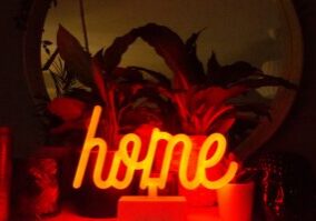 Home interior with subtle, tasteful holiday decorations for showing.
